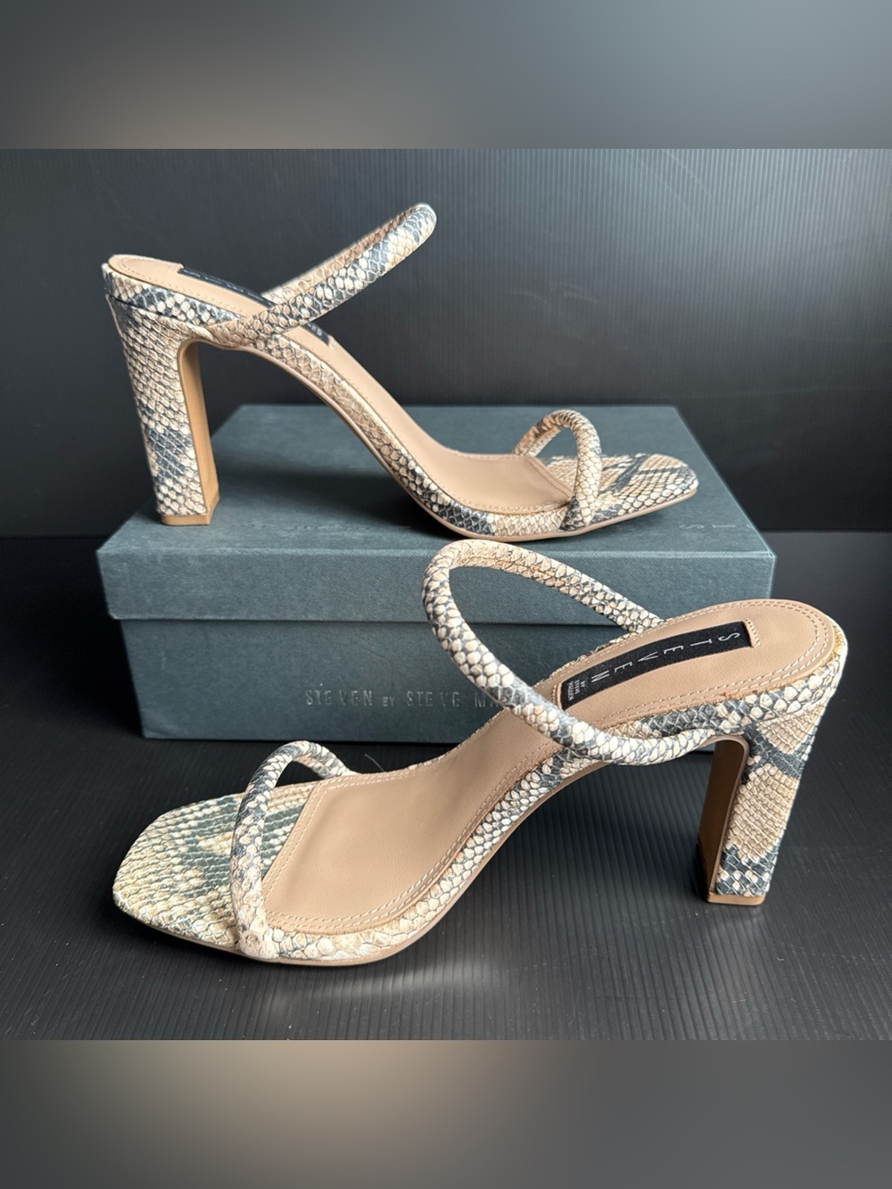 NIB Steven By Steve Madden Jersey Snakeskin Leather High Heels Women’s Size 10